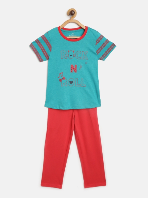 

Sweet Dreams Girls Sea Green & Red Printed Pyjamas Set