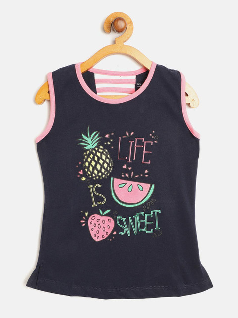 

Sweet Dreams Girls Navy Blue & Pink Tropical Print Sleeveless Lounge Top