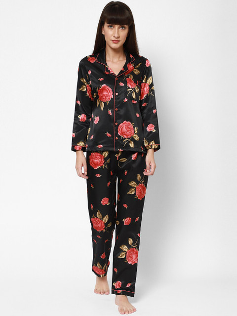 

Twenty3 Women Black Floral Nightwear Set