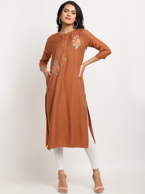 

Ardozaa Women Brown Floral Embroidered Straight Kurta