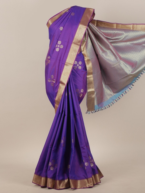 

Pothys Violet & Gold-Toned Floral Zari Art Silk Saree