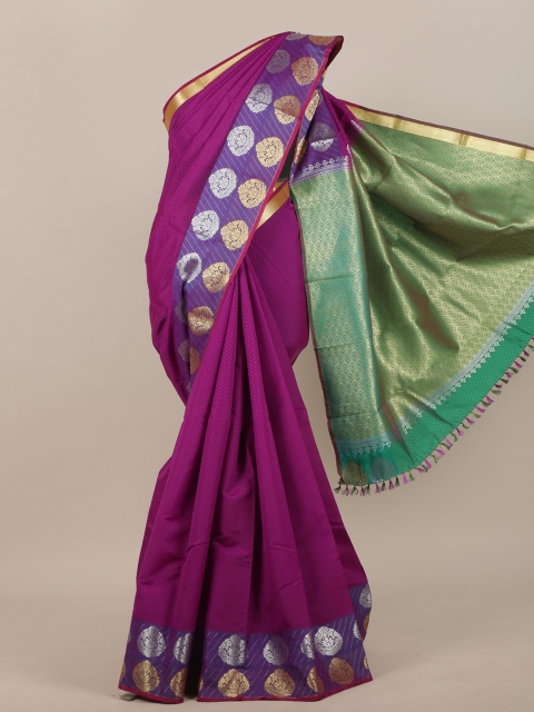

Pothys Violet & Gold-Toned Ethnic Motifs Zari Art Silk Saree