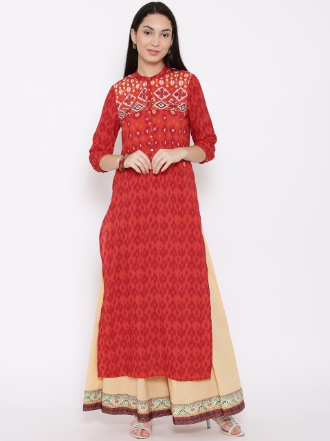

Fusion Beats Women Red Printed Straight Kurta