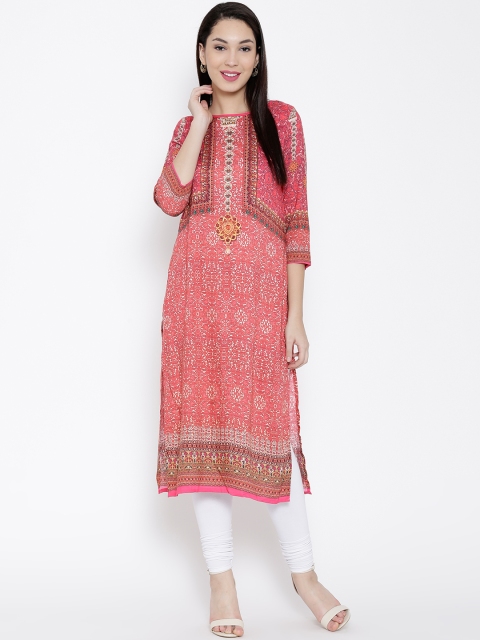 

Fusion Beats Women Maroon Printed Straight Kurta