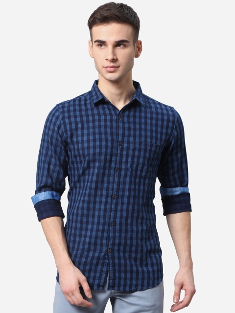 

JADE BLUE Men Blue Slim Fit Gingham Checks Checked Pure Cotton Casual Shirt