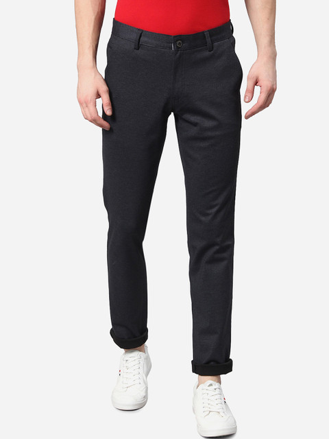 

JADE BLUE Men Black Slim Fit Pure Cotton Trousers