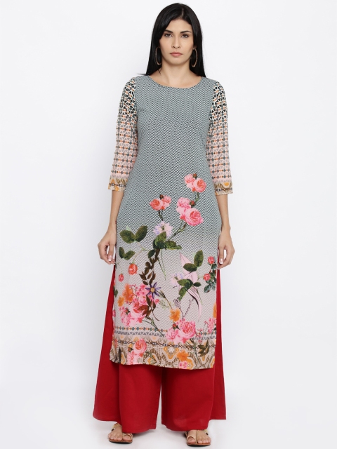 

Fusion Beats Women Beige & Black Floral Printed Kurta