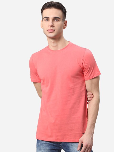

JADE BLUE Men Pink Pure Cotton Slim Fit T-shirt