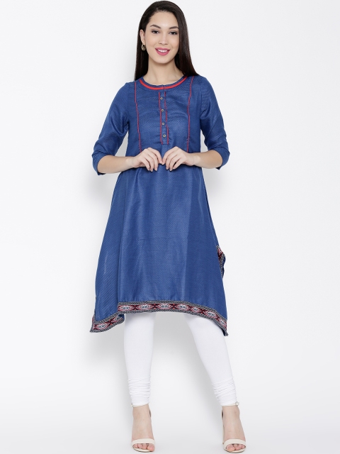 

Fusion Beats Blue Woven Design A-Line Asymmetric Kurta
