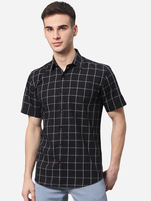 

JADE BLUE Men Black Slim Fit Windowpane Checked Cotton Casual Shirt