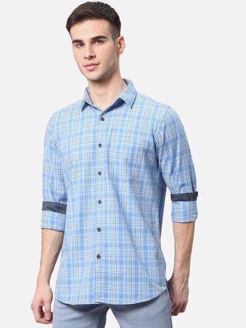 

JADE BLUE Men Blue Slim Fit Tartan Checks Checked Pure Cotton Casual Shirt