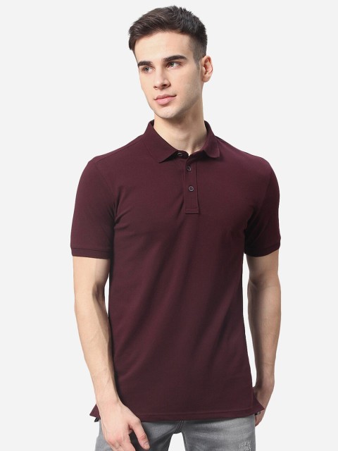 

JADE BLUE Men Burgundy Polo Collar Slim Fit Pure Cotton T-shirt