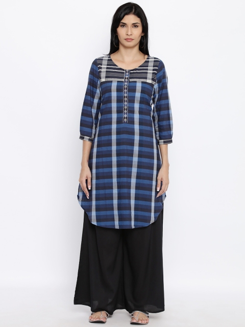 

Fusion Beats Women Blue Woven Design Straight Kurta