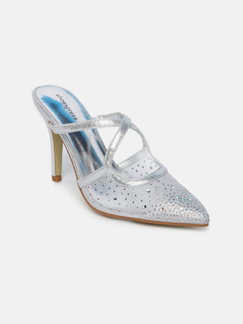 

shoexpress Silver-Toned Embellished Stiletto Pumps with Laser Cuts