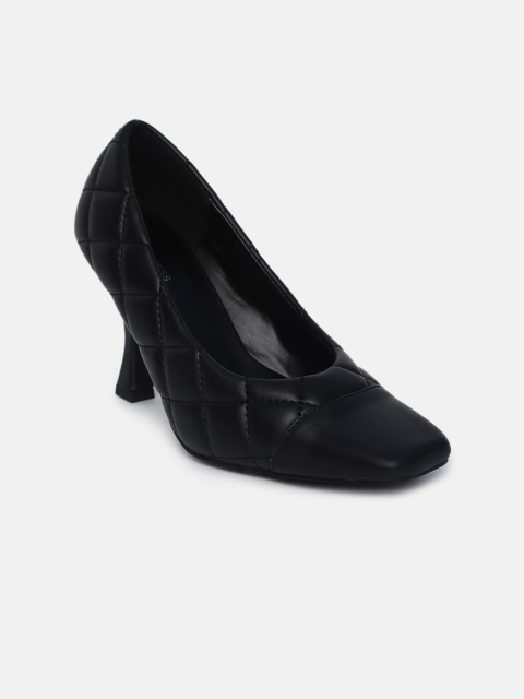 

shoexpress Women Black Textured Stiletto Heeled Pumps With Quilted