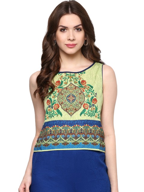 

Fusion Beats Green Printed Crop Top