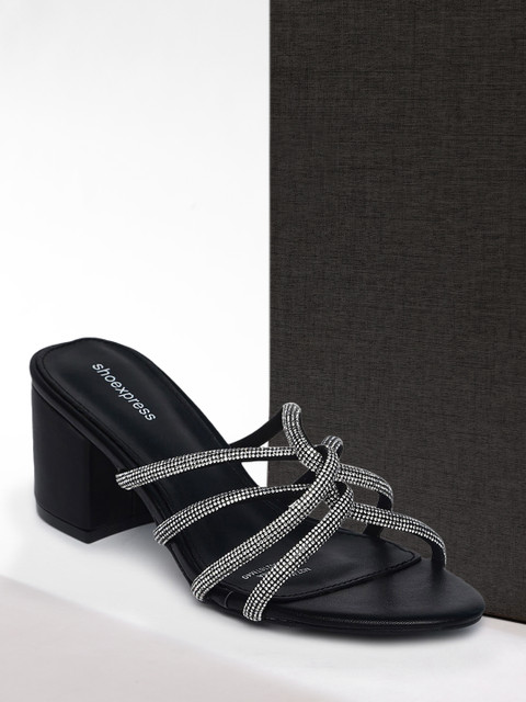 

shoexpress Black Embellished PU Block Sandals