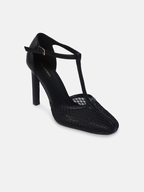 

shoexpress Black Suede Stiletto Pumps With Buckles