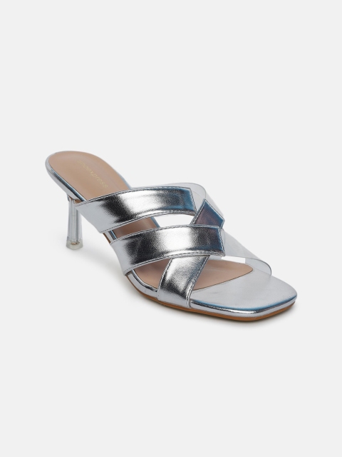 

shoexpress Silver-Toned Textured PU Stiletto Sandals