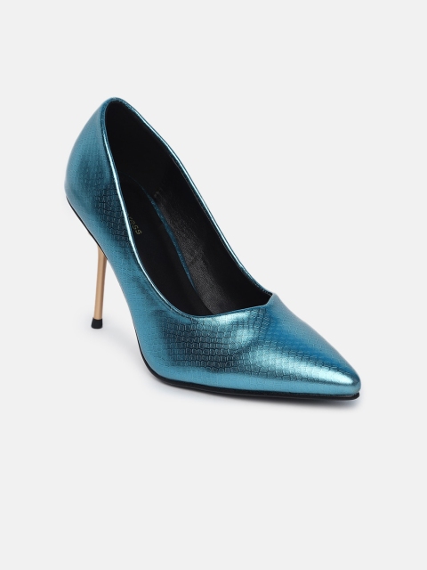 

shoexpress Blue Textured PU Stiletto Pumps