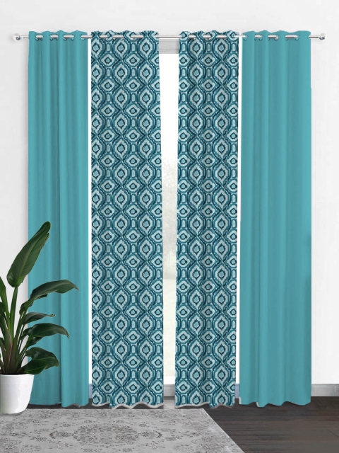 

HOUZZCODE Turquoise Blue Set of 4 Black Out Long Door Curtain