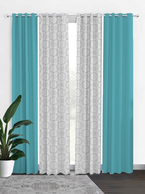 

HOUZZCODE Grey & Blue Set of 4 Ethnic Motifs Black Out Long Door Curtain