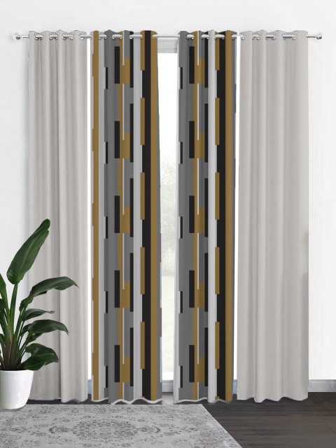 

HOUZZCODE Off White & Black Set of 4 Black Out Long Door Curtain