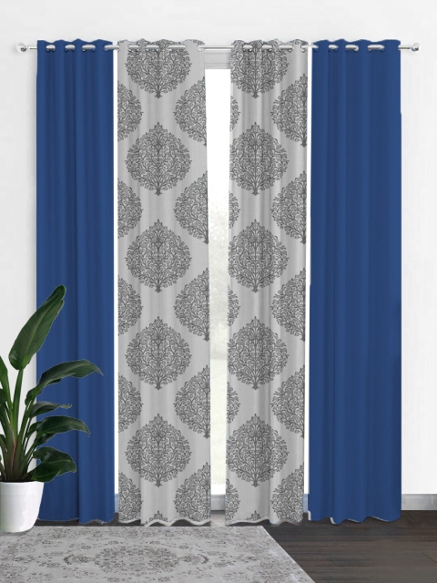 

HOUZZCODE Grey & Blue Set of 4 Ethnic Motifs Black Out Long Door Curtain