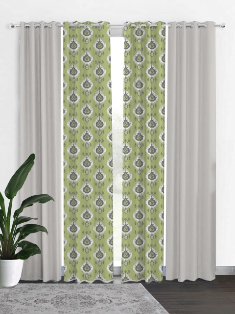 

HOUZZCODE Green & White Set of 4 Ethnic Motifs Black Out Long Door Curtain