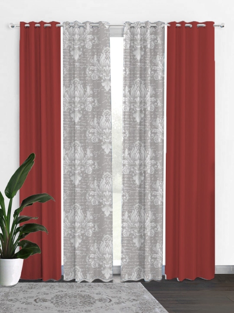 

HOUZZCODE Grey & Red Set of 4 Ethnic Motifs Black Out Long Door Curtain