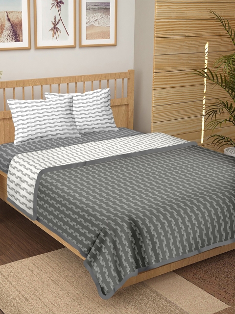 

BELLA CASA Grey & White Striped Pure Cotton Double King 4-Piece Bedding Set