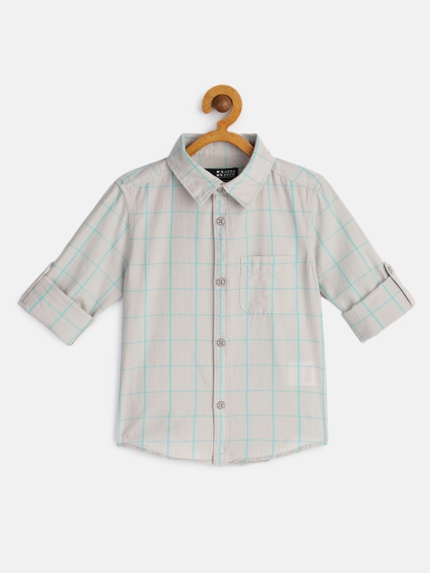 

HERE&NOW Boys Grey Windowpane Checks Opaque Checked Casual Shirt