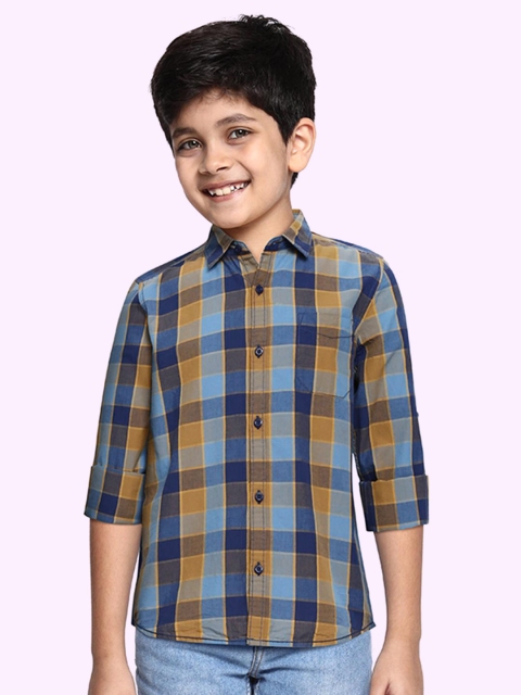 

HERE&NOW Boys Blue Checked Pure Cotton Casual Shirt