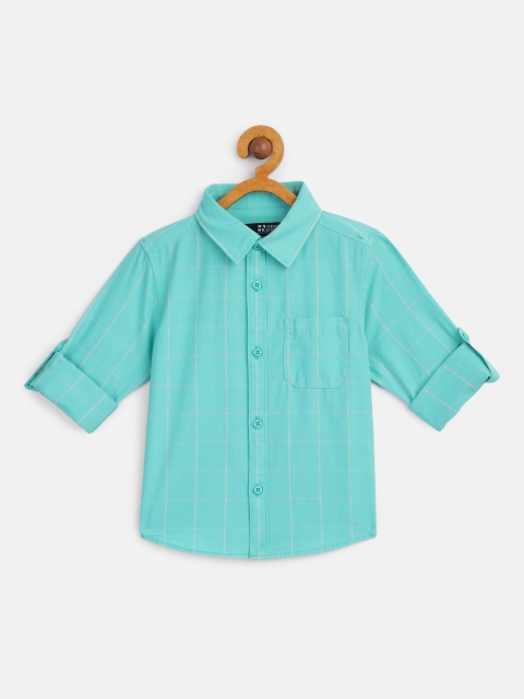 

HERE&NOW Boys Turquoise Blue Buffalo Checked Pure Cotton Casual Shirt