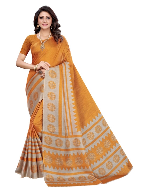 

KALINI women Mustard & Grey Bandhani Print Art Silk Saree