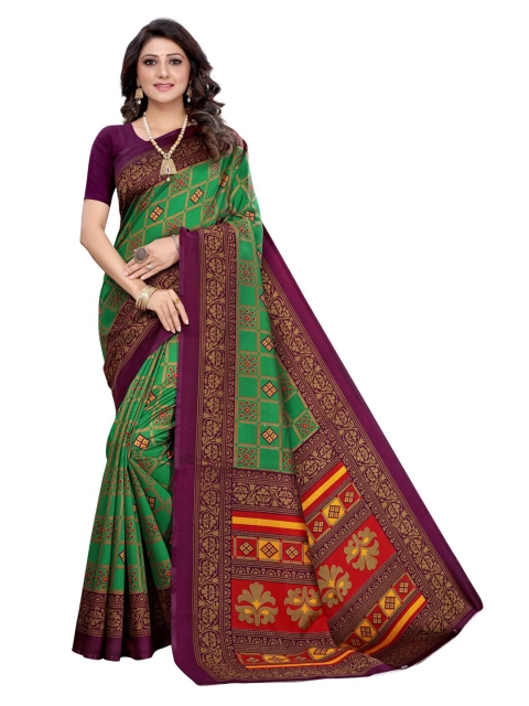 

KALINI Green & Magenta Ethnic Motifs Printed Woven Design Poly Silk Saree