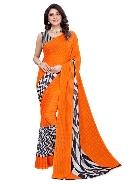 

KALINI Orange & Black Geometric Print Saree