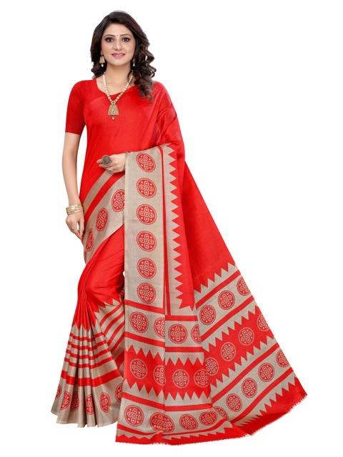 

KALINI Red & Grey Bandhani Print Art Silk Saree