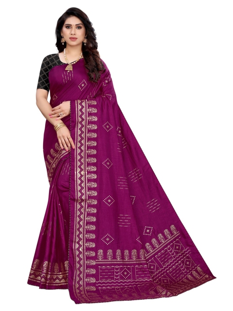 

KALINI Purple & Gold Foil Print Saree