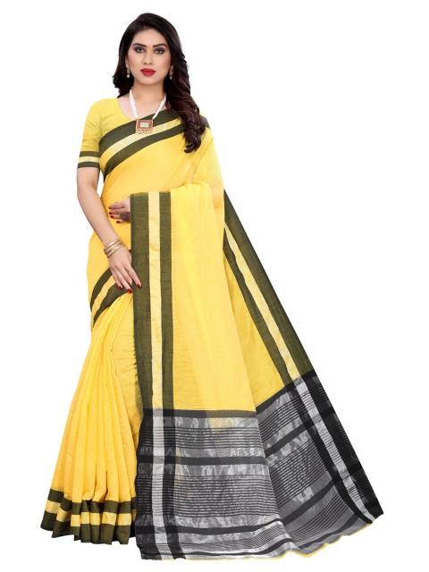 

KALINI Yellow & Black Solid Poly Cotton Saree