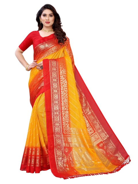 

KALINI Yellow & Red Kota Printed Silk Blend Saree