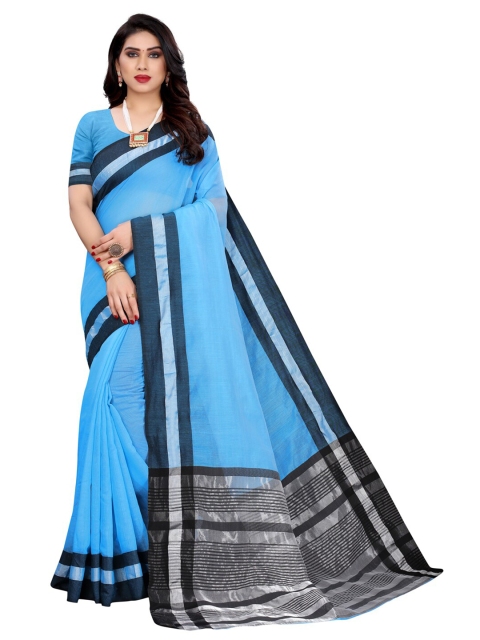 

KALINI Blue & Black Dyed Woven Border Poly Cotton Saree