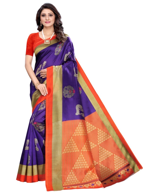 

KALINI Violet & Orange Ethnic Motifs Printed Poly Silk Saree