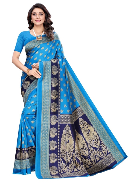 

KALINI Women Blue & Navy Blue Printed Poly Silk Saree