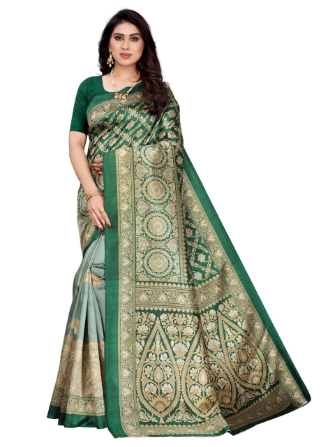 

KALINI Green & Beige Ethnic Motifs Woven Design Poly Silk Saree
