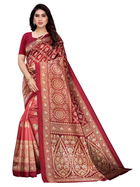

KALINI Maroon & Gold Ethnic Motifs Woven Design Poly Silk Saree