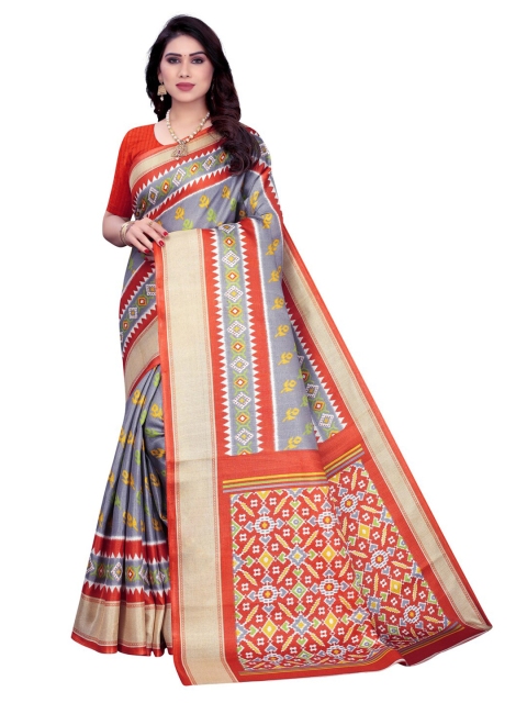 

KALINI Grey & Red Art Silk Khadi Saree