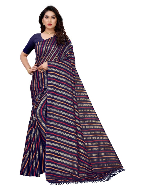 

KALINI Navy Blue & Red Foil Printed Kota Silk Blend Saree