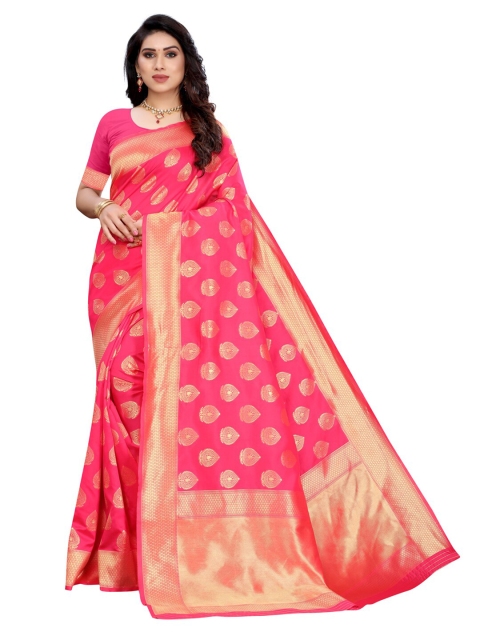 

KALINI Pink & Gold Woven Design Poly Silk Banarasi Jacquard Saree