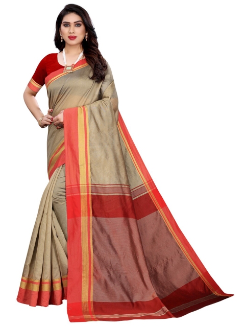 

KALINI Beige & Red Poly Cotton Saree